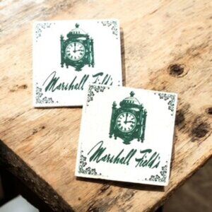 Marshall Field's Iconic Clock Logo 2 pc Stone Coaster Set. New